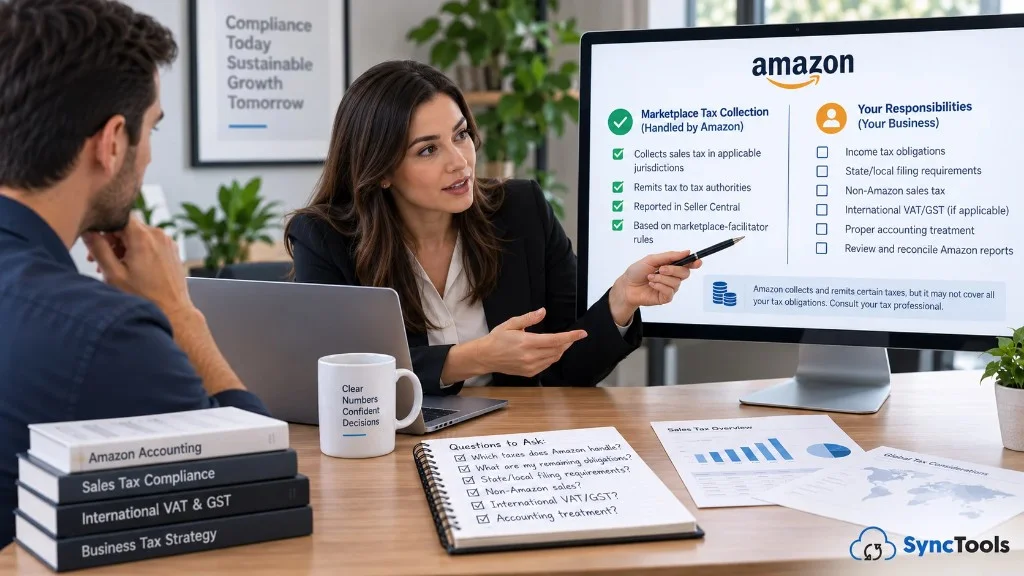 Amazon sales tax compliance guide showing marketplace tax collection and business tax responsibilities