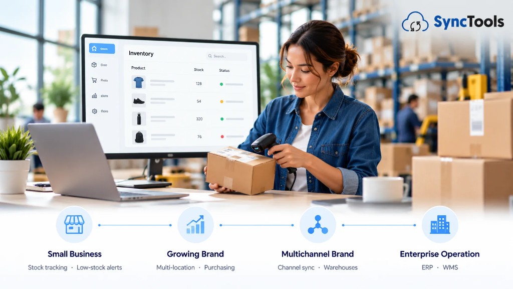 Ecommerce inventory management across small business, growing brand, multichannel, and enterprise operations