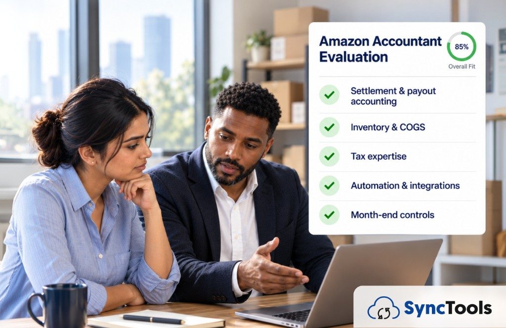 Finding the right Amazon accountant with evaluation scorecard covering settlement accounting, inventory, COGS, tax, automation, and month-end controls
