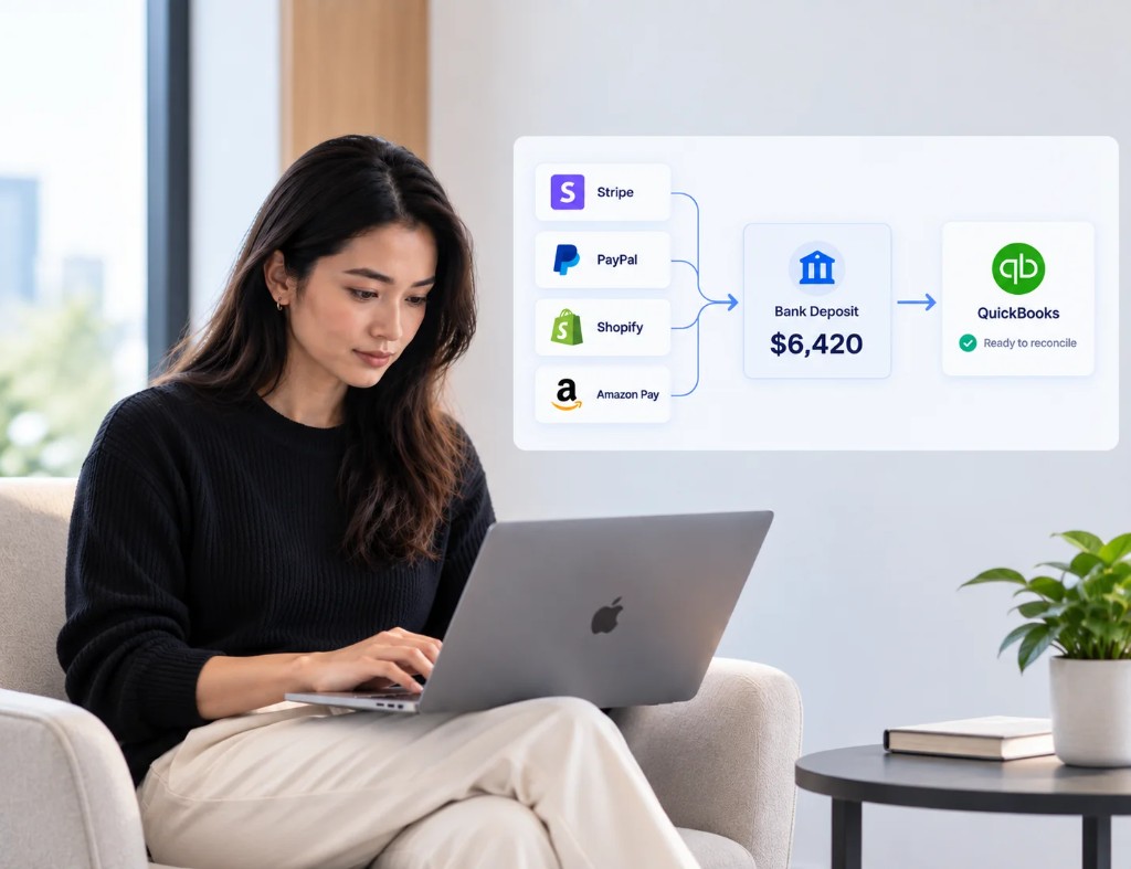Payment gateways and Shopify flowing into a bank deposit and QuickBooks for reconciliation