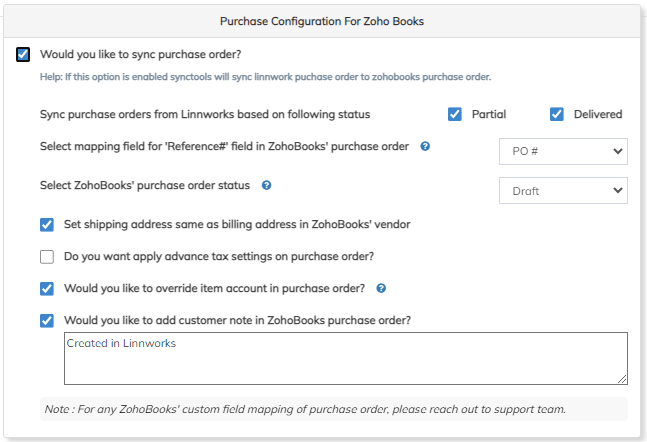 Would you like to sync the purchase order