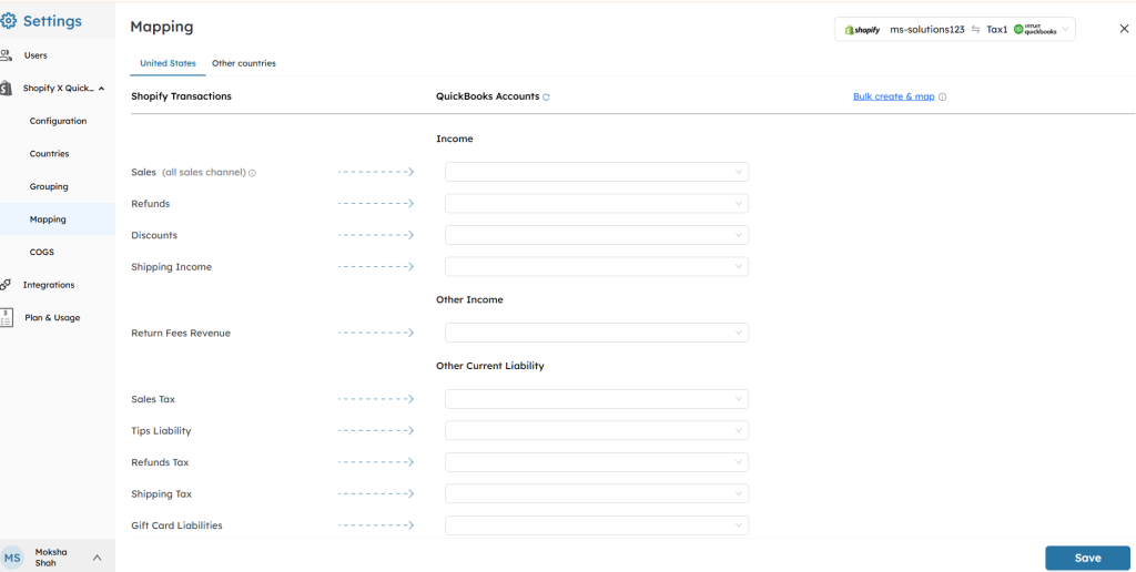 SyncTools interface for connecting QuickBooks account to enable automated ecommerce data synchronization and accounting integration