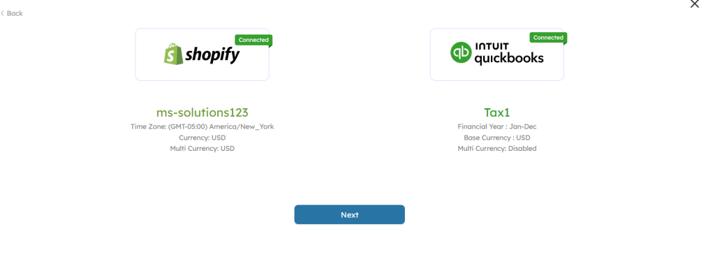 Shopify and QuickBooks Connection Confirmation