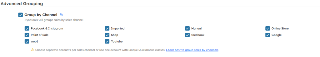 Advanced Grouping: Group by Channel for Sales Transactions