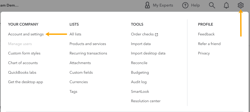 SyncTools accounts settings configuration panel for managing linked accounts and optimizing ecommerce financial integrations