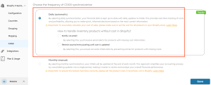 SyncTools COGS daily entry settings for recording cost of goods sold in ecommerce accounting on a daily automated basis