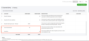 SyncTools COGS in journal settings to record cost of goods sold through automated journal entries in ecommerce accounting