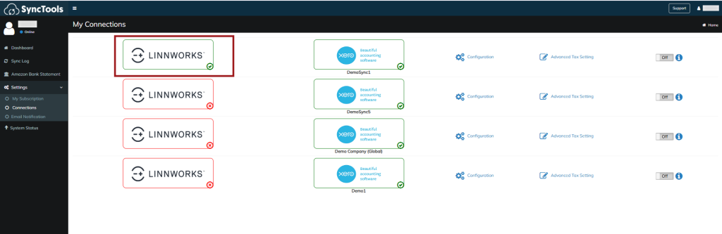 SyncTools Linnworks connection screen for authorizing integration to enable automated ecommerce order and inventory data syncing