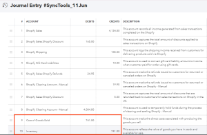 SyncTools journal COGS settings for recording cost of goods sold in ecommerce accounting through automated journal entries