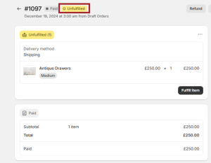 SyncTools order status display showing unfulfilled orders to help track pending shipments in ecommerce order management system