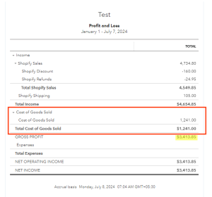 SyncTools integration generating QuickBooks profit and loss statement for accurate ecommerce financial performance tracking