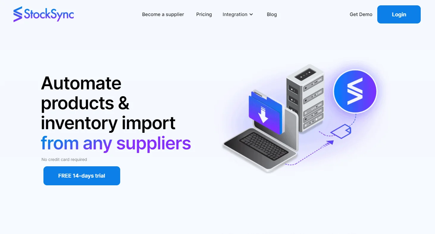 Automate product and inventory import from any supplier using StockSync with 14-day free trial and no credit card required