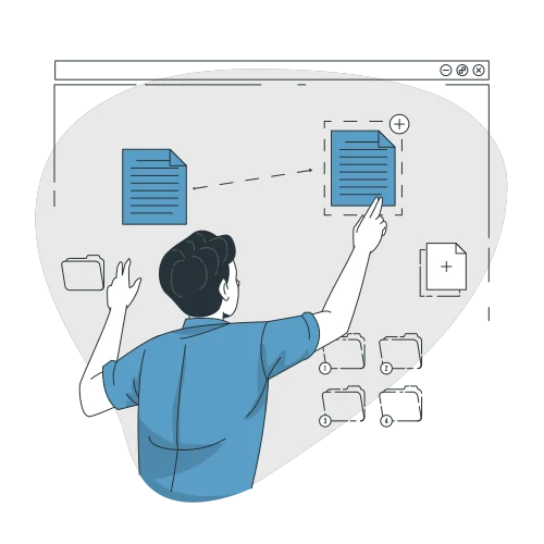 User managing digital files and folders via cloud interface representing data synchronization and cloud file management.
