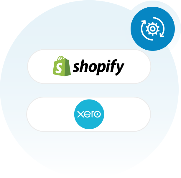 Automation icon illustrating seamless integration between Shopify and Xero for efficient business accounting with SyncTools