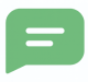 Green chat bubble icon with white text lines representing messaging, communication, tips, or digital conversation feature.